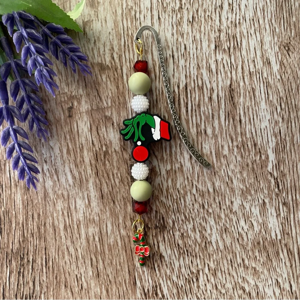 Bookmark Grinch Handcrafted Artisan Beaded Metal Journal Gifts Read Book